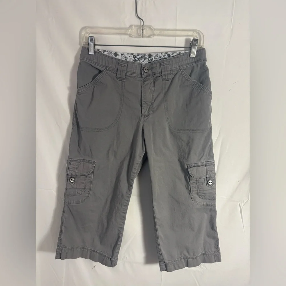 Gray Granola Grunge Mid Rise Wide Leg Baggy Capri Cargo Pants Size S-M - Picture 9 of 16